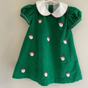 Anavini Embroidered Santa  Peter Pan Collar Green Corduroy Dress Christm…